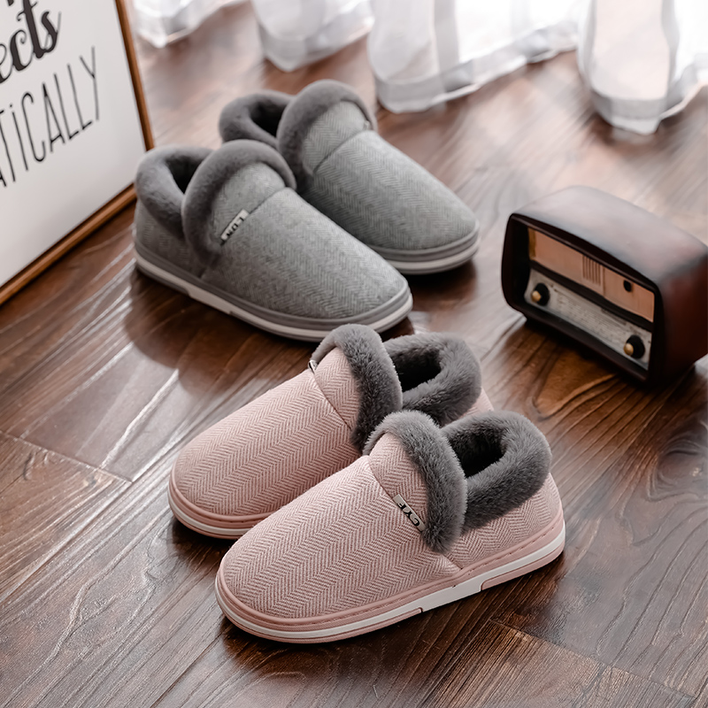 Cotton Slippers Women Autumn Winter Indoor Home Ground Floor Plush Warm Non-slip Home Moon Shoes Couple Cotton Shoes Man