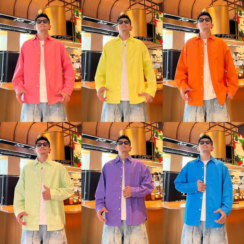 Dopamine Style Solid Color High-End Lightweight Stylish and Cool Street-Style Unisex Casual Long-Sleeve Shirt