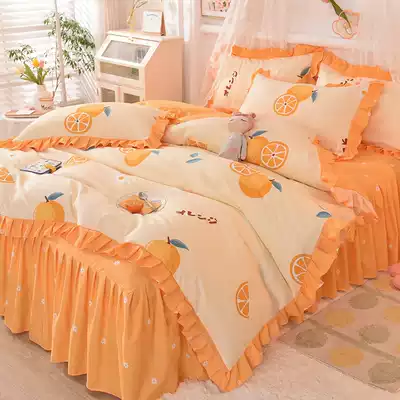 Korean bed linen bed skirt cotton four-piece quilt cover quilt cover new bed cover simple cotton bedding