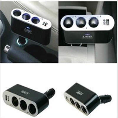 In-line adjustable car cigarette lighter 10% three with USB power One-haul triple converter power