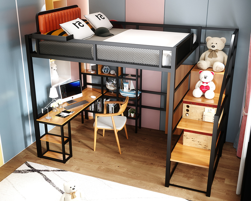 Loft-Style Bed, Duplex Second-Floor Bed, Apartment Elevated Bed, Space-Saving Upper Bed with Desk, Single Upper Loft Suspended Bed