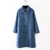 Kết cấu retro áo khoác denim màu xanh nữ mùa đông lỏng lẻo đầu gối dài phần lớn kích thước áo len của phụ nữ Quần áo nữ áo dạ nữ đẹp Áo khoác dài