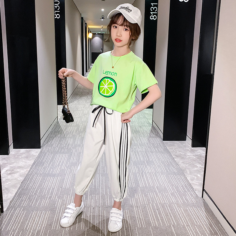 Girls' suit net red summer suit 2021 new girl foreign style fashionable short-sleeved children's leisure sports two-piece summer suit