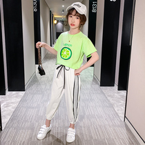 Girl Suit Nets Red Summer Clothing 2021 New Girls Foreign Air Trendy Short Sleeve Children Casual Sports Two Sets Summer