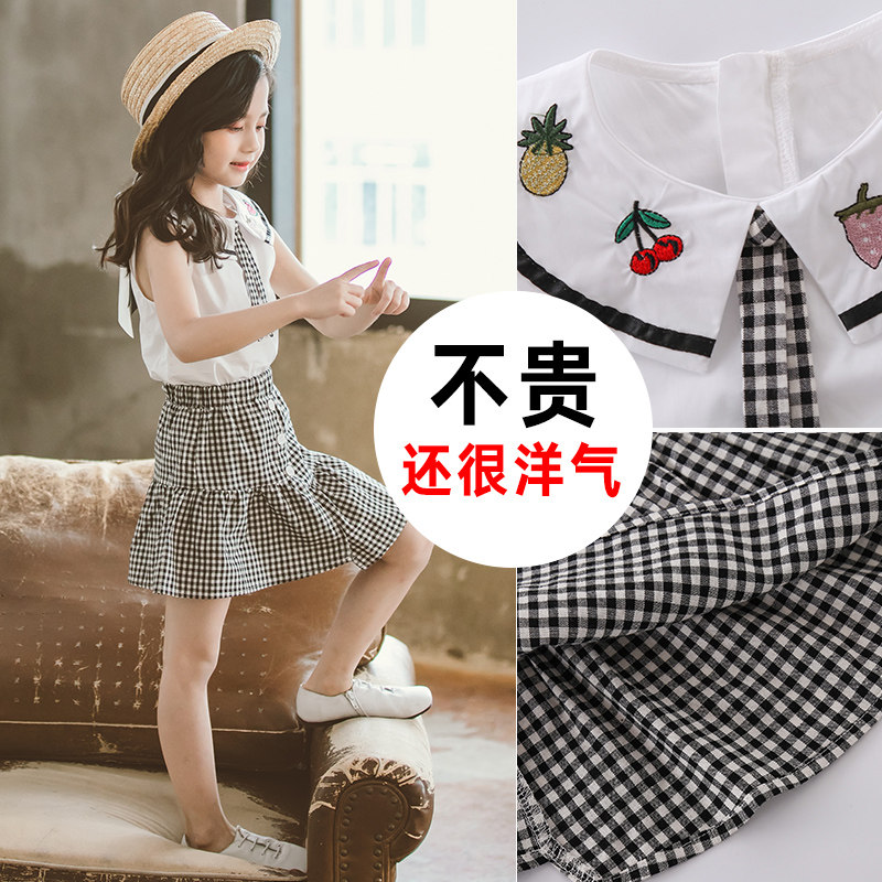 Trendy children's clothing girls' summer suits 2022 new little girl summer big boy western style summer net red two-piece suit