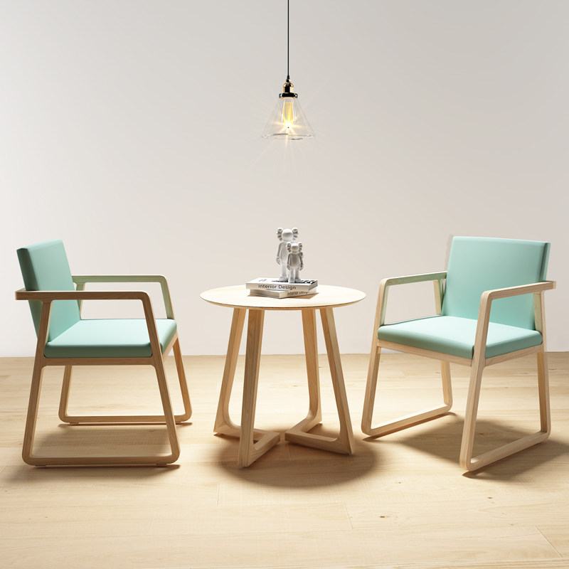Nordic dining chair solid wood armrest small tea table side a few casual restaurant hotel backrest small round table chair three-piece set combination