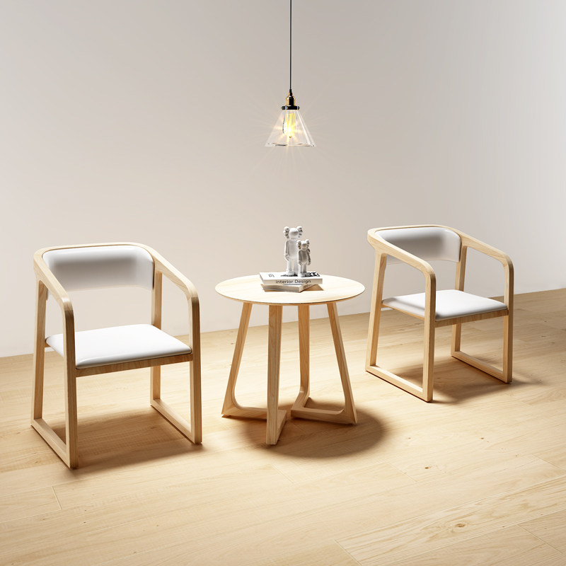 Nordic Solid Wood Modern Minimalist Dining Room Balcony Hotel Room Milk Tea Shop Tea Table Small Round Table 1 Table 2 Chair Three Sets