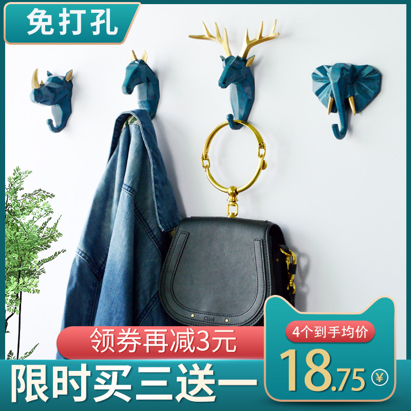 Antler hanging hook Wall-mounted door entrance key storage pylons Enter the door creative deer head without punching