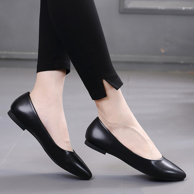 Spring and autumn flat-heeled shoes, ໜັງແທ້ tendon soft-soled egg roll shoes, mother's shoes, Korean style casual large size 43 women's shoes