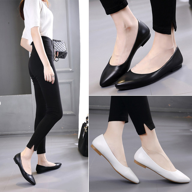 Spring and autumn flat-heeled shoes, ໜັງແທ້ tendon soft-soled egg roll shoes, mother's shoes, Korean style casual large size 43 women's shoes