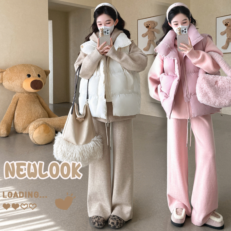 Maternity Suit, Autumn and Winter Style, Zipper Fashion Sweater, Loose Wide-Leg Pants, Versatile Cotton Jacket, Vest Three-Piece Suit