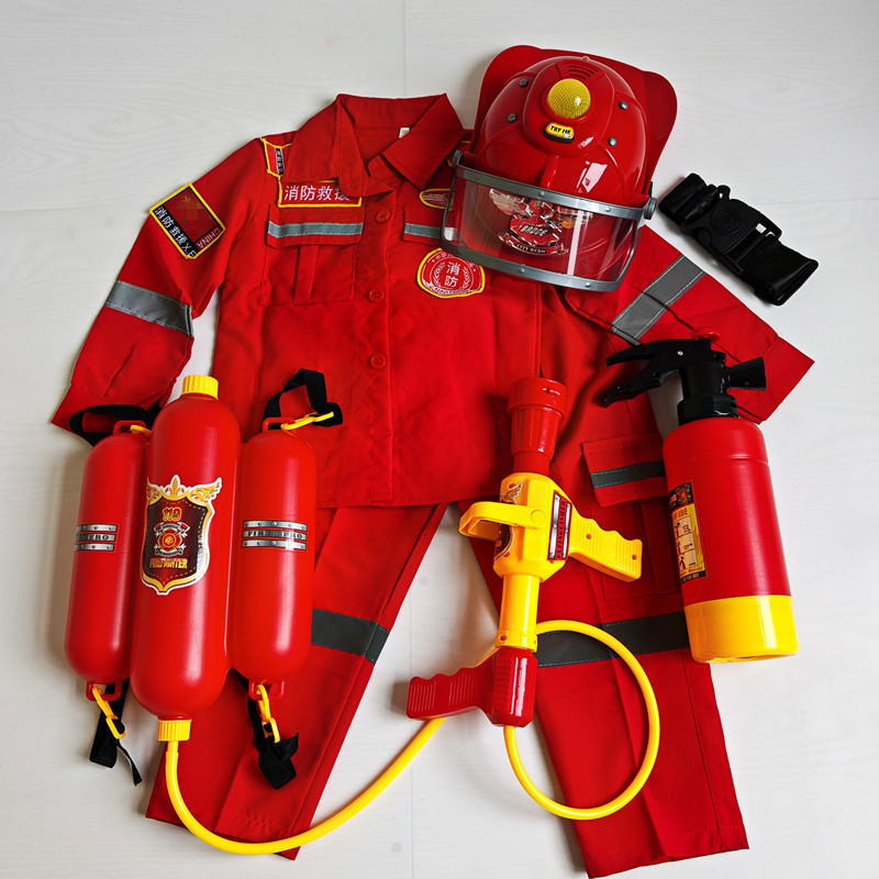 Children's Firefighter Costume Kindergarten Role-Playing Fire Extinguisher Toy Set Kids Career Experience Outfit Helmet