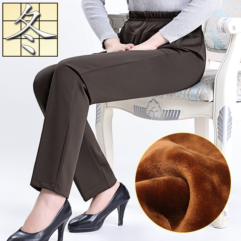 Cộng với quần nhung dày của phụ nữ trung niên và người già mùa xuân và mùa thu người mẫu thả lỏng dì thun eo cao trung niên mẹ tải quần âu áo cho mẹ