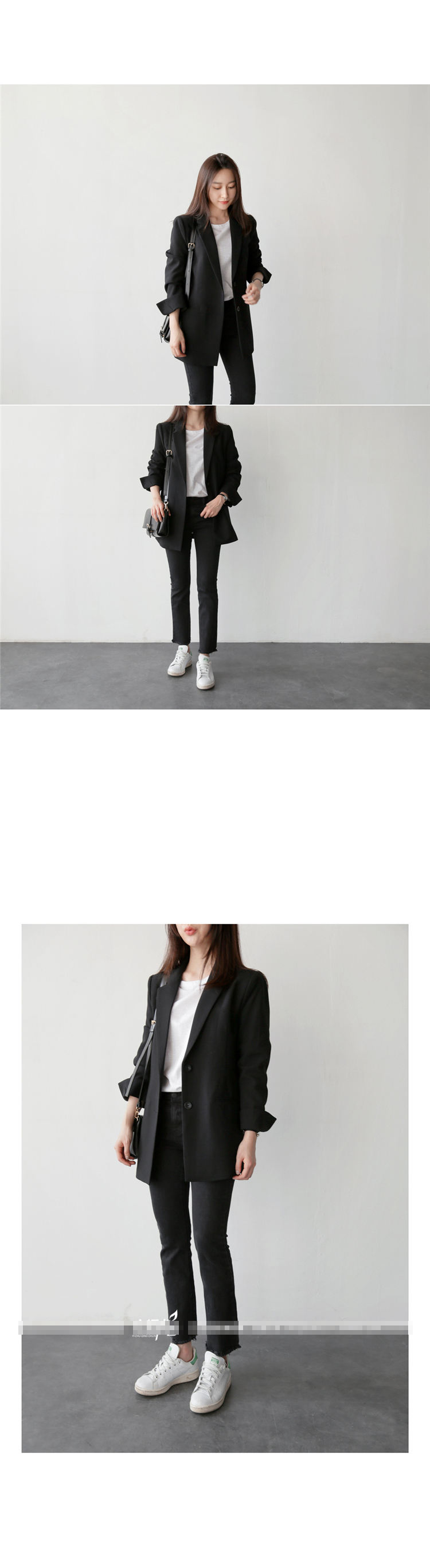Mùa thu đông 2018 phiên bản Hàn Quốc mới của bộ đồ rộng giản dị Slim Anh nhỏ dài màu đen nhỏ áo khoác nữ cao cấp