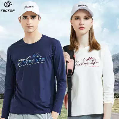 TECTOP autumn and winter outdoor men's and women's round neck long-sleeved stretch cotton sweater fashion warm breathable casual T-shirt