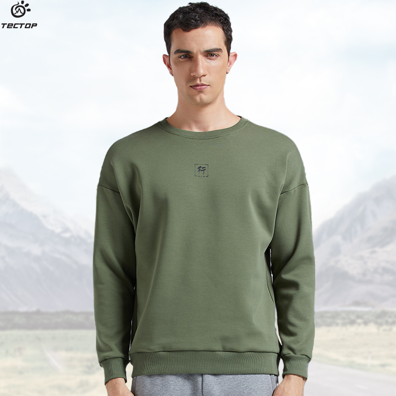 TECTOP explores outdoor autumn and winter plus velvet warm pullover round neck thick cotton T men's sports casual clothes tide brand