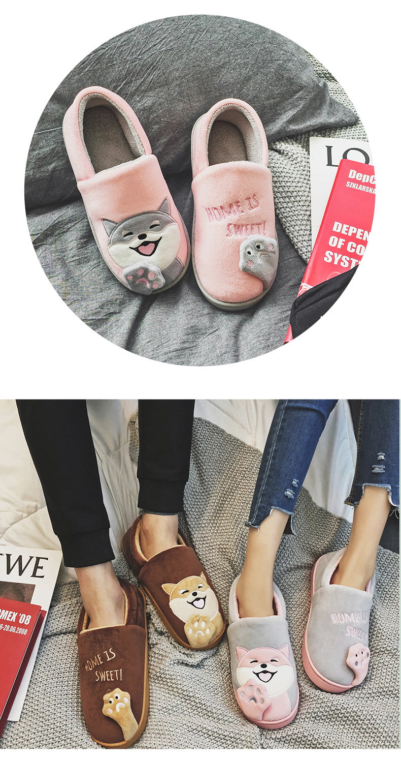 Mùa đông ấm áp đôi nam nữ nhà hoạt hình trong nhà lông thú túi dễ thương với đáy dày dép chống trượt mặt trăng shop giày dép nữ