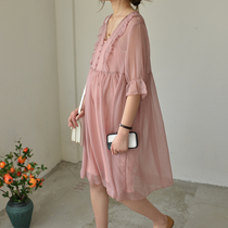 Pregnancy Woman Dress Dress dress Summer short sleeve Snow spinning Two sets Skirt Fashion style Suit Loose a word dress Long dress