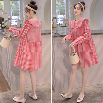 Small pregnant women spring fashion plaid dress loose foreign sweet baby dress spring and autumn pregnant women