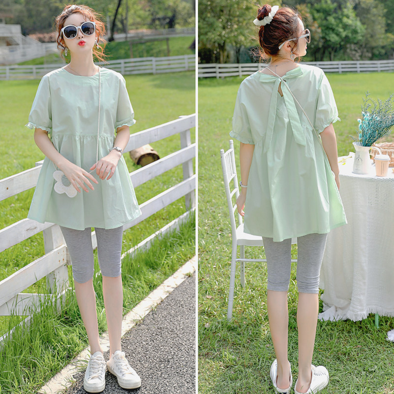 Summer pregnant women's blouses fashion net red suit Chauma magenta with loose sweet and small child dolls summertime women