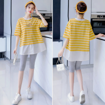 Summer pregnant woman short sleeve T-shirt fashion net infrared wearing suit little sub blouses loose big code Chauma summer clothes