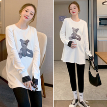 Gestational Maternity Fall Long sleeve blouses Loose White Jersey Undercoat Spring Autumn T-shirt Fashion style Gestational Late Fall