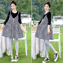 Autumn gestation Fashion Fashion Tide Moms Out suit small Broken Flowers Skirt Long Sleeve Dresses Spring Autumn Season Big Code Blouse