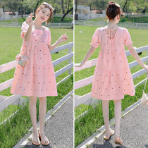 Summer pregnant woman Even dress dress Fashion style foreign pistachio red pink Pink Doll Skirt Small not to be pregnant with late summer dress