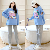 Pregnancy Woman Dress Autumn Winter Fashion style Suit Plus Suede Thickened two-piece set headwear Loose Casual Sports Pants Trousers Long Pants