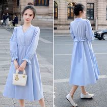 Pregnant Woman Lian Dress Spring Dress New Fashion Foreign Air Relaxation Big Code Long Dress Postpartum Breastfeeding V Collar Skirt Spring And Autumn Women