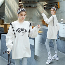 Pregnant woman Autumn Fashion Suite Fashion Tidal Moms Dress Spring Autumn Blouse Loose Big Code Small Subskirt Gestational Woman Dress