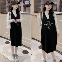 Pregnant woman Even dress for autumn and winter fashion style suit Two sets of Tidal Moms Sweater Dress Winter Hit Bottom Skirt Net Red Winter Dress