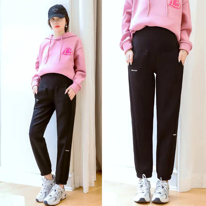 Autumn Winter Pregnant Women Pants Wear Long Pants Loose Casual Sports Bouquet Pants Plus Suede Thickened Display Slim Trousers Fashion Suit