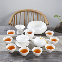  Sheep fat jade porcelain Kung Fu tea set Household Dehua white porcelain tea set Teapot Teacup set ceramic gift box packaging