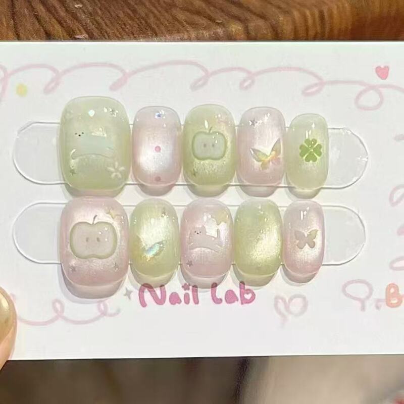 Purely Handmade Cartoon Cute Short Style Wearable Nails, Sweet Butterfly, Cute, Brightening, Girly, High-End Nail Art Purely Handmade Cartoon Cute Short Style Wearable Nails, Sweet Butterfly, Cute, Brightening, Girly, High-End Nail Art