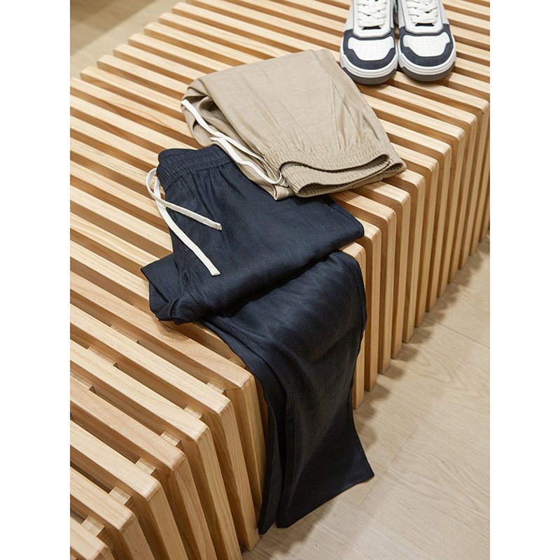 [Old Money Style Lp Edition] Linen Blend Fabric Spring/Summer Thin Men's Sports Drawstring Straight Casual Pants
