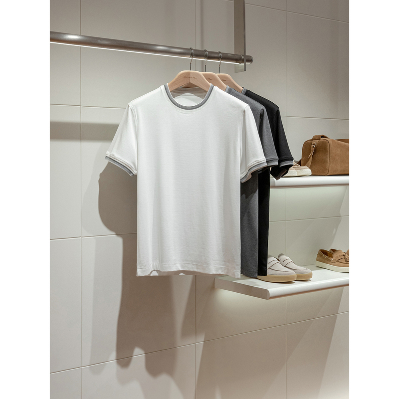 「6800 L.P Version」Ultra-Fine Modal Supi-Ma Cotton Men's Color-Blocked Crew Neck Short-Sleeve T-Shirt