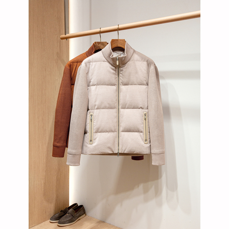 【47900 Zz Version】Liuqiao White Goose down Filling 9-Gauge Ribbed Stand Collar Quilted down Jacket for Men