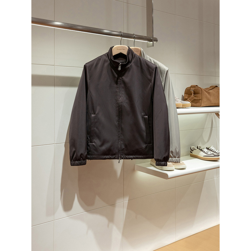Men's Lightweight Anti-Wrinkle Stand-Up Collar Jacket with Waterproof Technology, Silk Lining, and Cashmere Fabric from Jingshe Laoqian