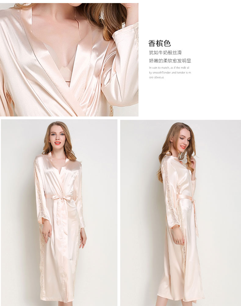 Đồ ngủ nữ mùa hè sexy dài- tay áo choàng cộng với dài nightdress lụa áo choàng tắm mỏng ren cám dỗ băng lụa dịch vụ nhà