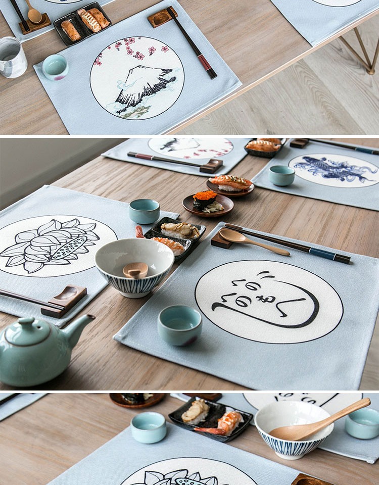 Văn học Nhật Bản phong cách Nhật Bản và vải bông nghệ thuật placemat nhà chống vảy cách nhiệt pad vải khăn coaster bảng mat bát bát mat - Khăn trải bàn khăn trải bàn giáo viên