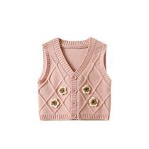 Fanhunting Girls Knitted Vest Autumn Clothing 2024 New Style Childrens Vest Baby Vest Outerwear Waistcoat Spring and Autumn