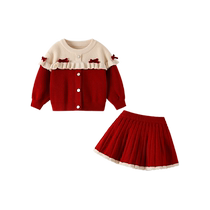 Girls suits autumn clothes 2024 new childrens style clothes baby one-year-old dress knitted two-piece set autumn and winter