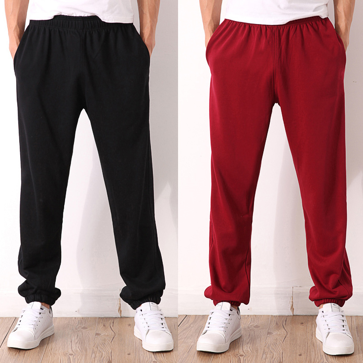 Spring and Autumn Cotton Men's Solid Color Plus Size Casual Sports Long Pants Loose Basketball Knit Sweatpants Running Fitness Trendy