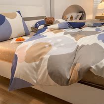 Nordic style bed cover four-piece set of cotton simple bed sheet quilt cover summer student dormitory three-piece set four seasons universal