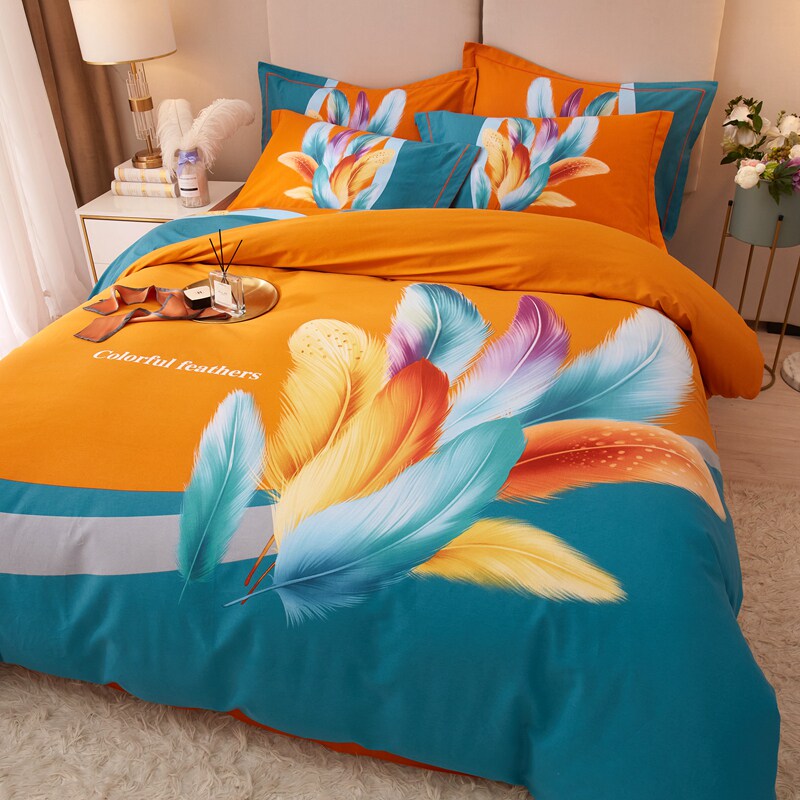 Golden Sun Brushed Four-piece Set of 100% Cotton Thickened Sheets Quilt Covers Bed Sheet-style Three-piece Set of Autumn and Winter Dormitory