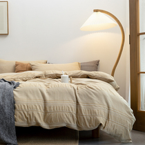 Yarn-dyed washed cotton bed four-piece set cotton pure cotton jacquard bed sheet quilt cover Japanese-style simple bed cover three-piece set