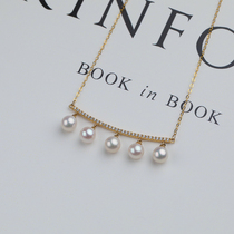 Qinxin Jewelry 18K gold balance wood natural freshwater pearl near-round strong light pendant necklace Clavicle chain versatile