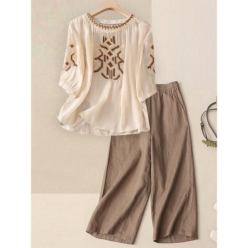 European Style Fashionable Casual Cotton and Linen Suit for Women 2026 New Summer Trendy Retro Linen Top Two-Piece Set European Style Fashionable Casual Cotton and Linen Suit for Women 2026 New Summer Trendy Retro Linen Top Two-Piece Set