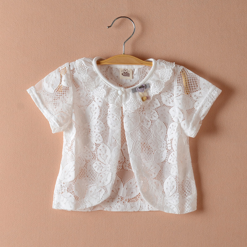 Children Suit Girl Shawl Summer Dress New Medium & Small Baby Baby Short Sleeve Small Jacket Blouse Blouse Air Conditioning Cardiovert Korean version
